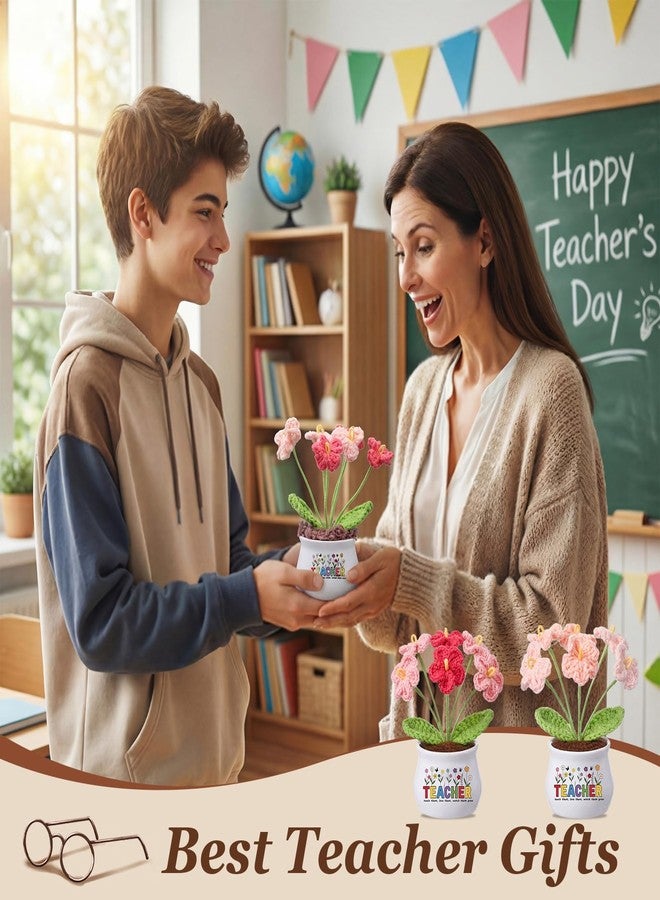 SmoothNovelty مجموعة سموث نوفيلتي المكونة من 6 قطع من زهور الكروشيه، هدايا تقدير للمعلمين، هدايا شكر بالجملة، أواني نباتات زهور كروشيه لطيفة، ديكور مكتبي لزملاء العمل، حفلات التخرج، حفلات الزفاف (يوم المعلم - مايوسوتيس). - Image 4
