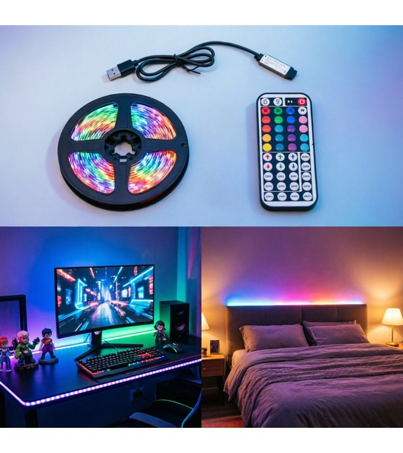 5V USB RGB 5050 LED Rope Light Remote Control Color Changing Flexible Self Adhesive Tape 12 Leds Per Meter Plug And Play For Kitchen Bedroom Party TV Backlight And Home Decor 10m - Image 3