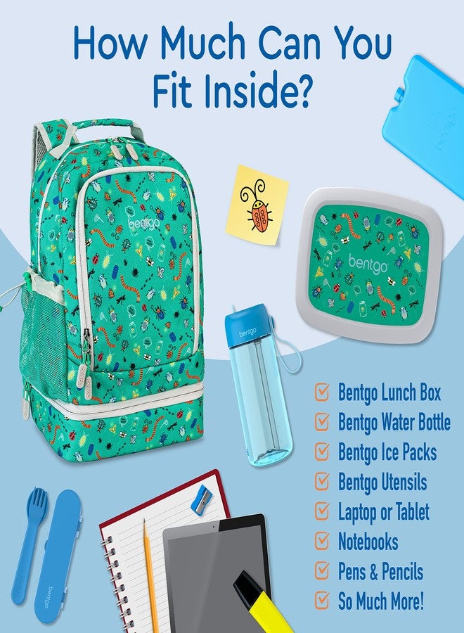 Bentgo Kids 2-in-1 Backpack & Insulated Lunch Bag - Durable 16” Backpack & Lunch Container in Unique Prints for School & Travel - Water Resistant, Padded & Large Compartments (Bug Buddies) - Image 4