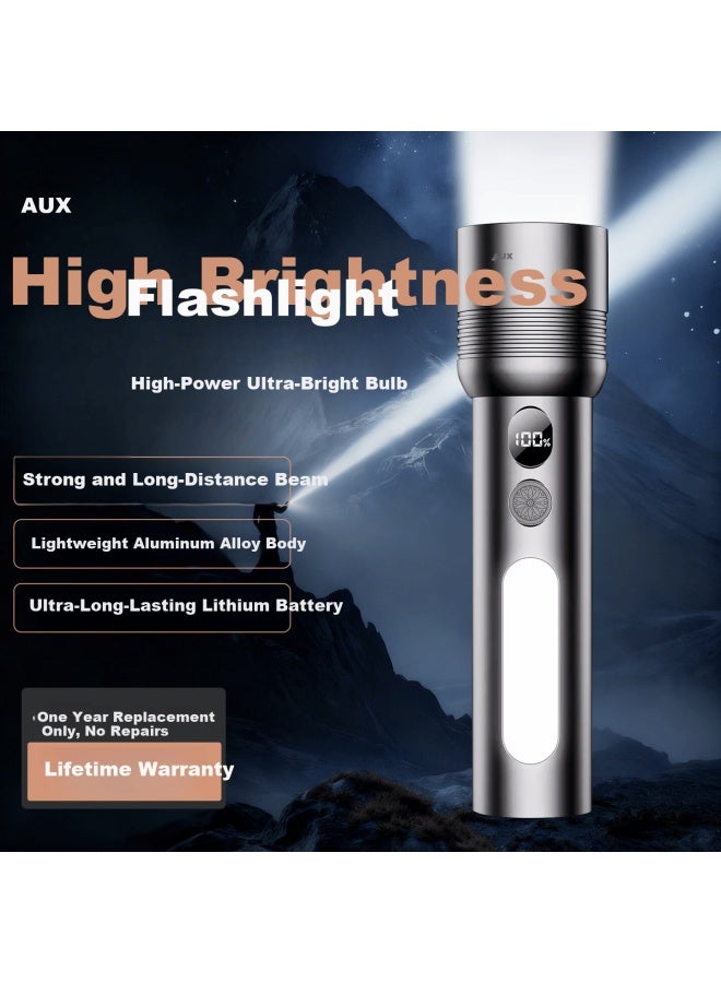 Aux High-power Flashlight Rechargeable Long-lasting Large Capacity Outdoor Portable Home Emergency Zoomable Light - Image 1