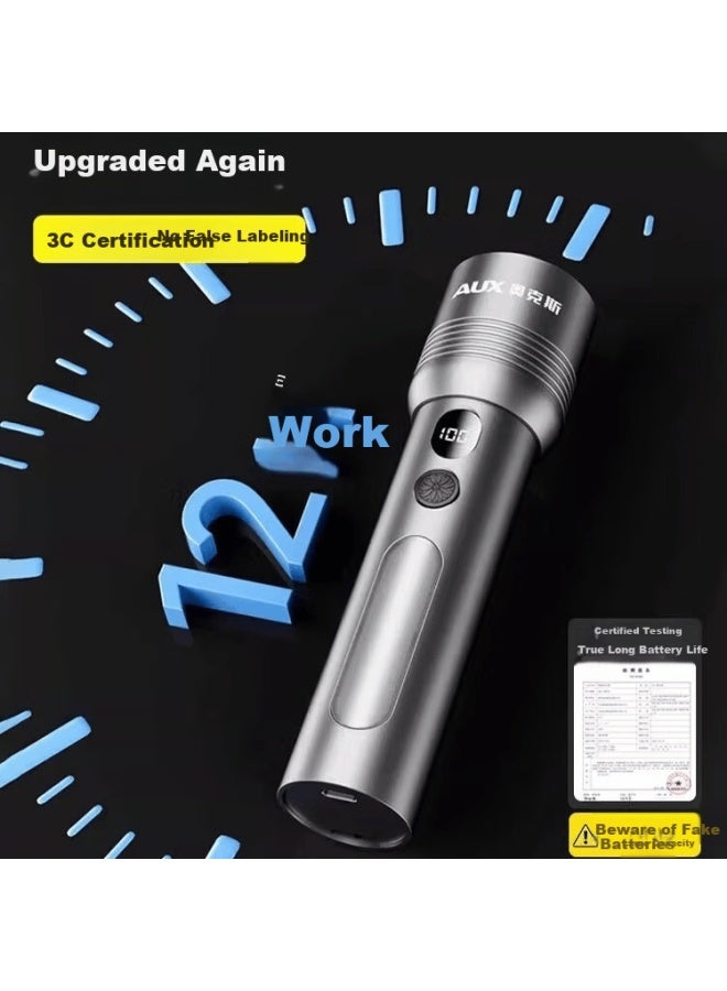 Aux High-power Flashlight Rechargeable Long-lasting Large Capacity Outdoor Portable Home Emergency Zoomable Light - Image 2