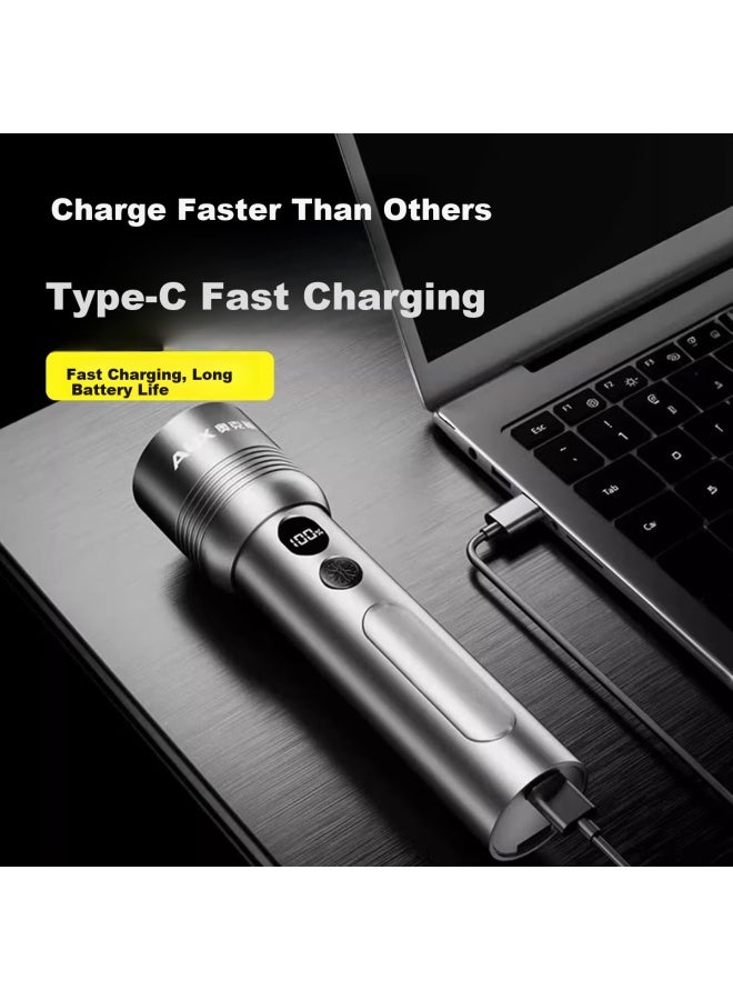 Aux High-power Flashlight Rechargeable Long-lasting Large Capacity Outdoor Portable Home Emergency Zoomable Light - Image 3