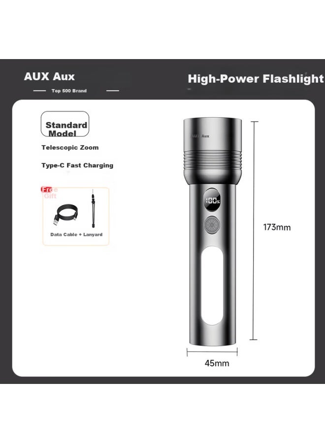 Aux High-power Flashlight Rechargeable Long-lasting Large Capacity Outdoor Portable Home Emergency Zoomable Light - Image 4