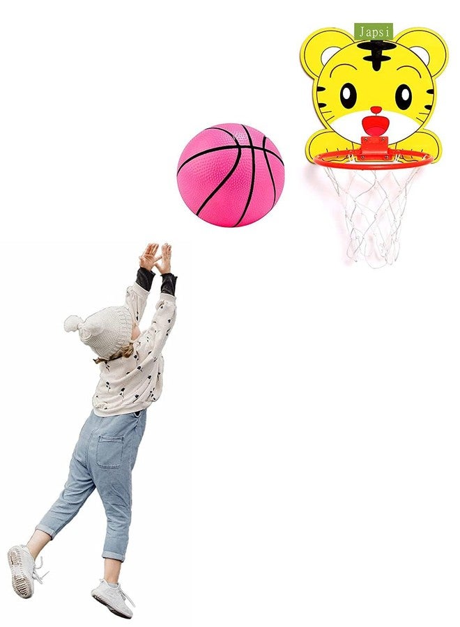JAPSI Kids Basketball Set with Tiger Design Wall-Mounted Hoop and Net, Indoor Sports Toy Set for Children 3+ Years | - Image 1