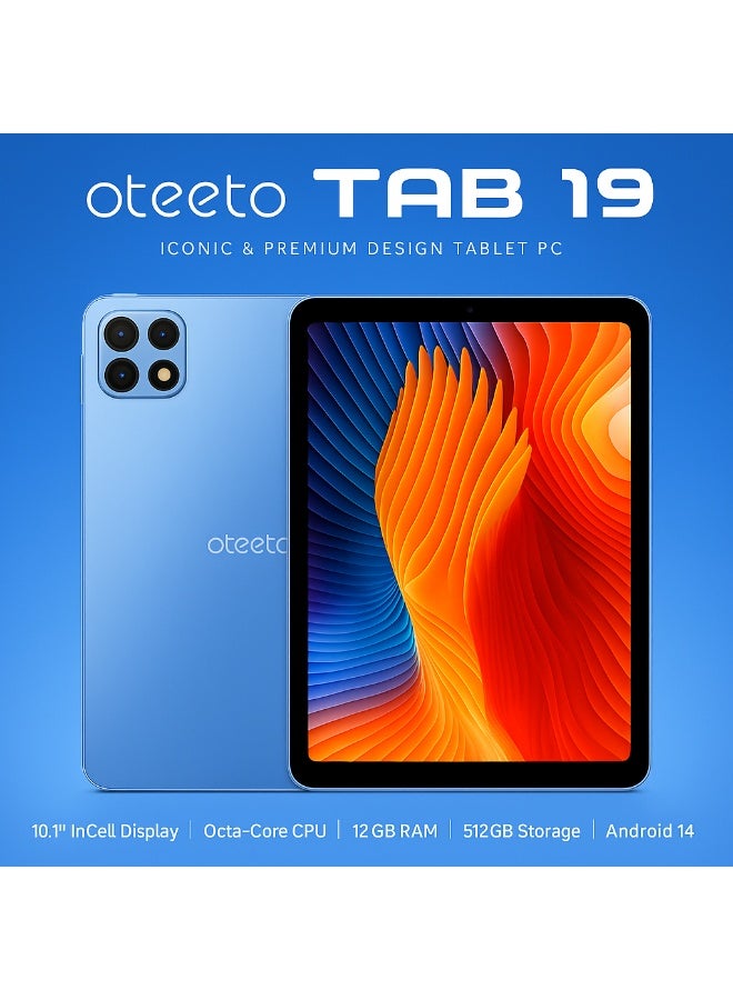 Oteeto TAB 19 – 10.1-Inch Android 14 Tablet PC, 12GB RAM, 512GB ROM, Octa-Core, 13MP + 8MP Camera, 8000mAh, WiFi + Dual SIM – Blue - Image 2
