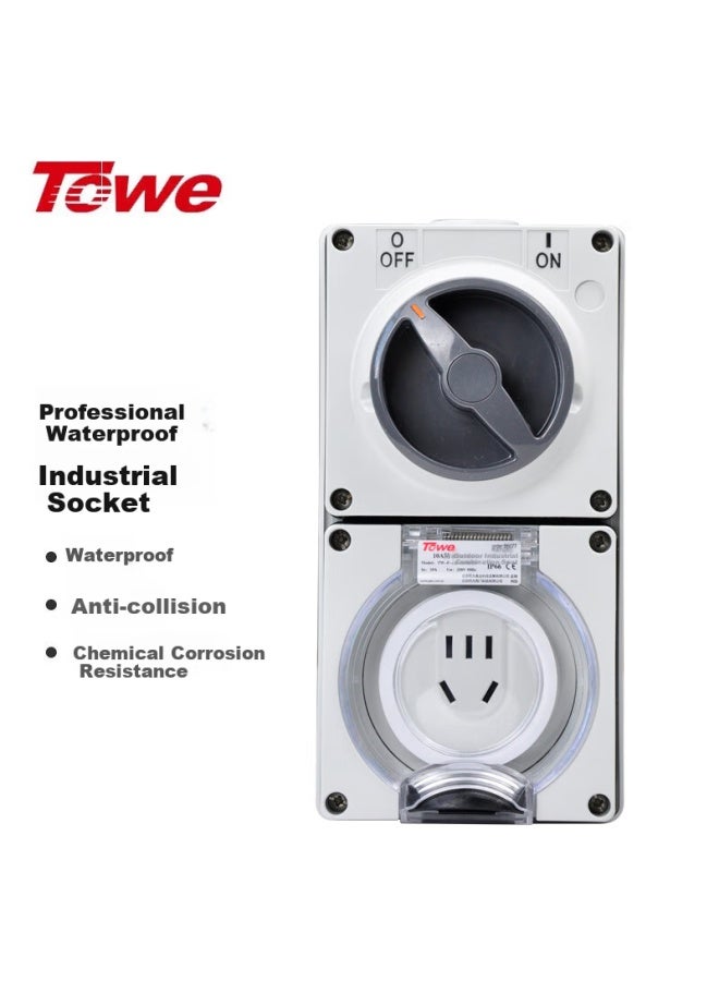 Towe 10a Outdoor Waterproof Socket With Switch Industrial Ip66 Rainproof Socket Household Five-hole Combination Socket Tw-f-cz-g10k Fs - Image 1