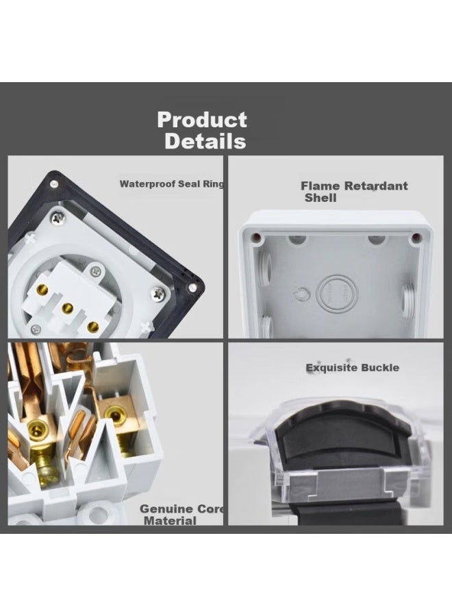 Towe 10a Outdoor Waterproof Socket With Switch Industrial Ip66 Rainproof Socket Household Five-hole Combination Socket Tw-f-cz-g10k Fs - Image 2