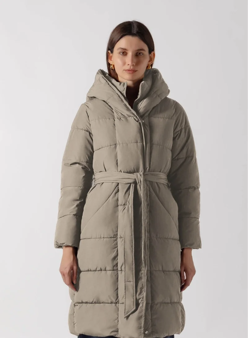 BELTED LONGLINE PUFFER COAT