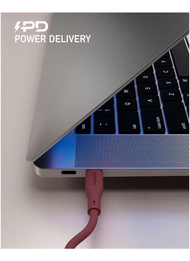 Moxedo Moxedo Cavo X Pro USB-C to USB-C Silicone Cable 60W PD Fast Charge and Data Sync Compatible for iPhone15/ MacBook Pro 2020/ iPad Pro 2020/iPad Air 4/Samsung Galaxy S23+/S23 Ultra (Maroon 2m)  - Image 3
