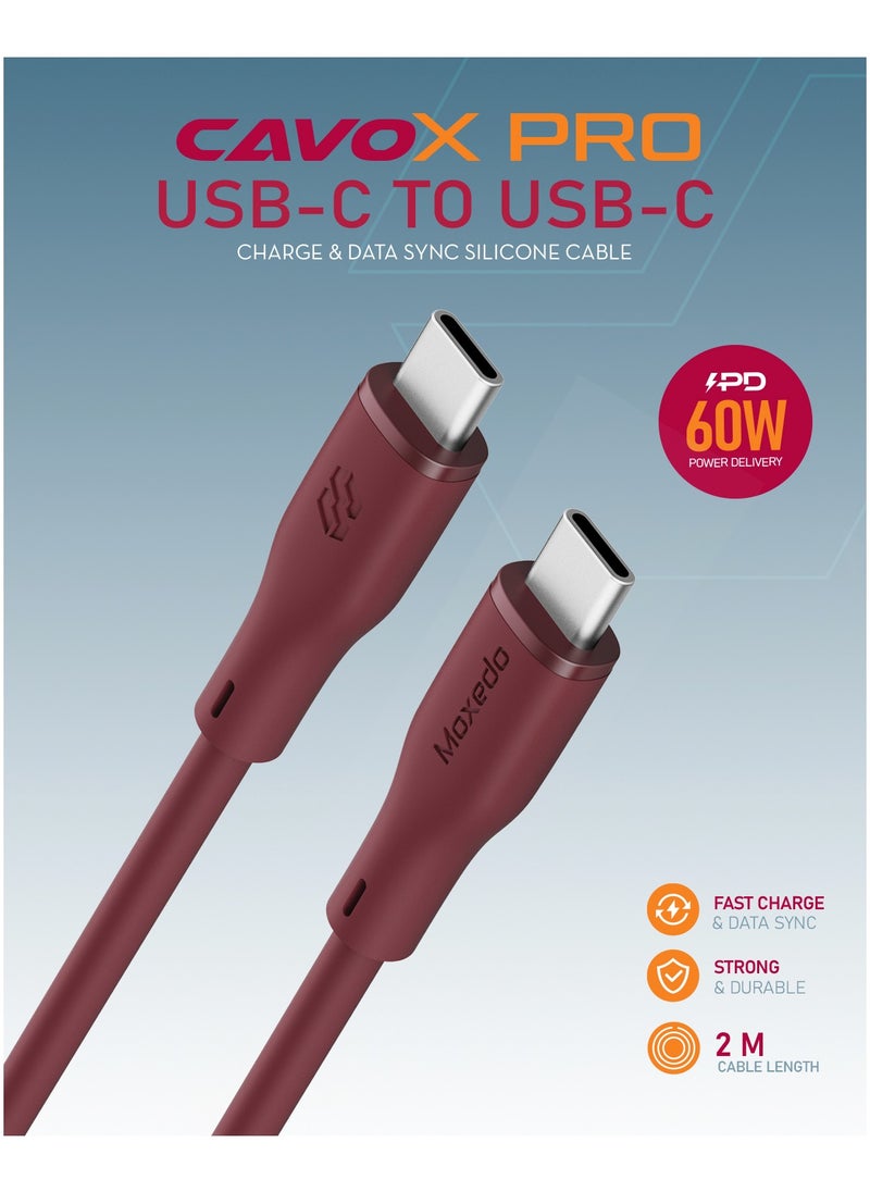 Moxedo Moxedo Cavo X Pro USB-C to USB-C Silicone Cable 60W PD Fast Charge and Data Sync Compatible for iPhone15/ MacBook Pro 2020/ iPad Pro 2020/iPad Air 4/Samsung Galaxy S23+/S23 Ultra (Maroon 2m)  - Image 5
