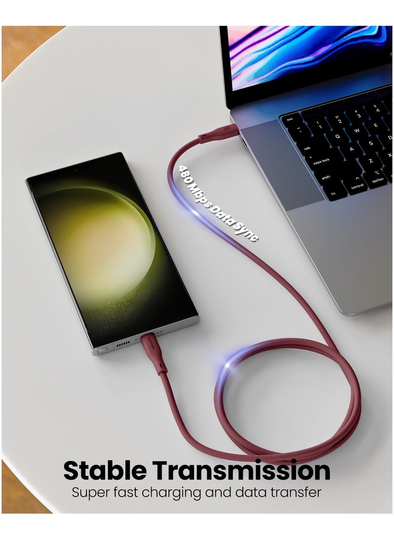 Moxedo Moxedo Cavo X Pro USB-C to USB-C Silicone Cable 60W PD Fast Charge and Data Sync Compatible for iPhone15/ MacBook Pro 2020/ iPad Pro 2020/iPad Air 4/Samsung Galaxy S23+/S23 Ultra (Maroon 2m)  - Image 2