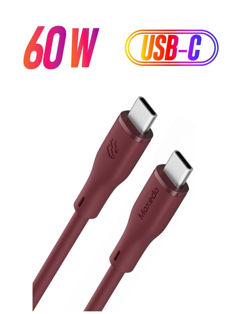 Moxedo Moxedo Cavo X Pro USB-C to USB-C Silicone Cable 60W PD Fast Charge and Data Sync Compatible for iPhone15/ MacBook Pro 2020/ iPad Pro 2020/iPad Air 4/Samsung Galaxy S23+/S23 Ultra (Maroon 2m)  - Image 1