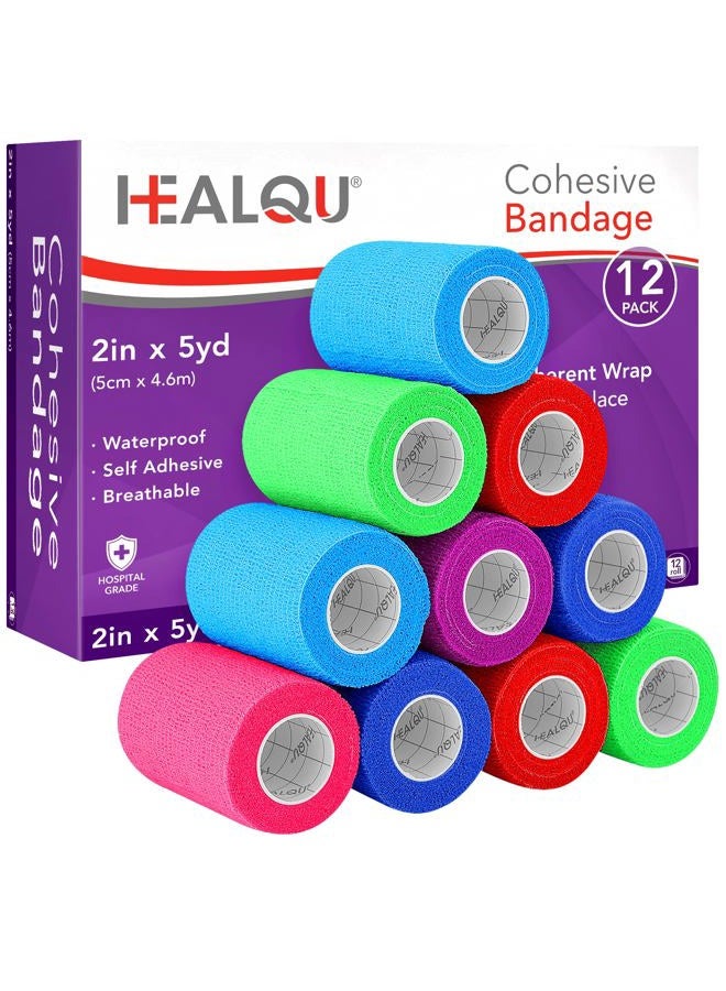 HEALQU Self Adhesive Bandage, 24 Rolls 2" x 5 Yards Cohesive Tape for Athletics & Sports, Flexible & Elastic Bandages, Wrist & Ankle, Veterinary Wrap for Dogs - Image 1