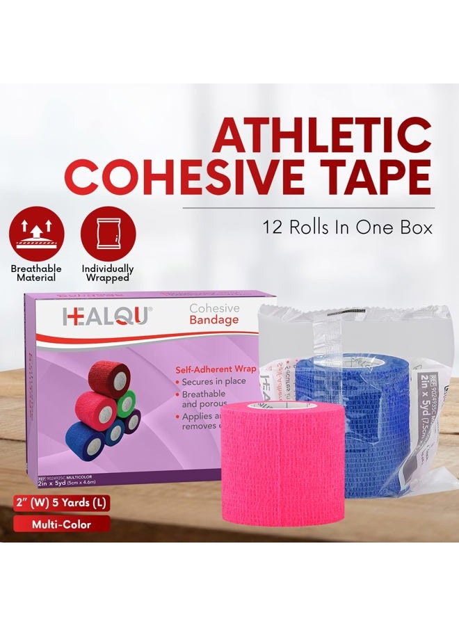 HEALQU Self Adhesive Bandage, 24 Rolls 2" x 5 Yards Cohesive Tape for Athletics & Sports, Flexible & Elastic Bandages, Wrist & Ankle, Veterinary Wrap for Dogs - Image 2