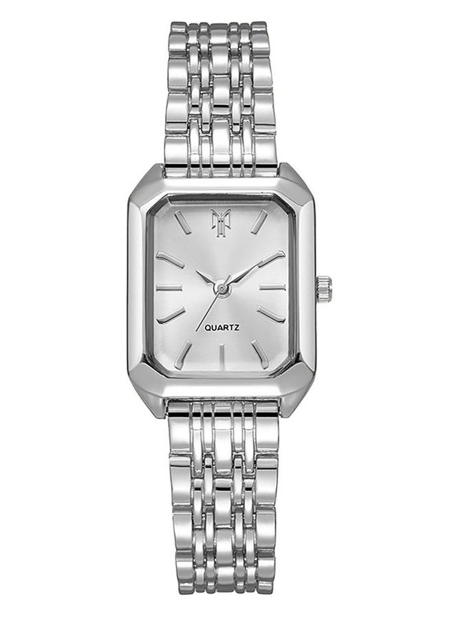 BESTKANG Watches for Women Wrist Watches Steel Strap Womens Watch Casual Fashion Simple Square Quartz Wristwatch (Silver-white1) - Image 1