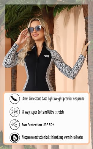 AnParc Wetsuit Women 3mm Neoprene Shorty Wet Suit for Women Cold Water Swimming Long Sleeve Diving Suits with Front Zipper UV Protection for Swimming Diving Snorkeling - Image 3
