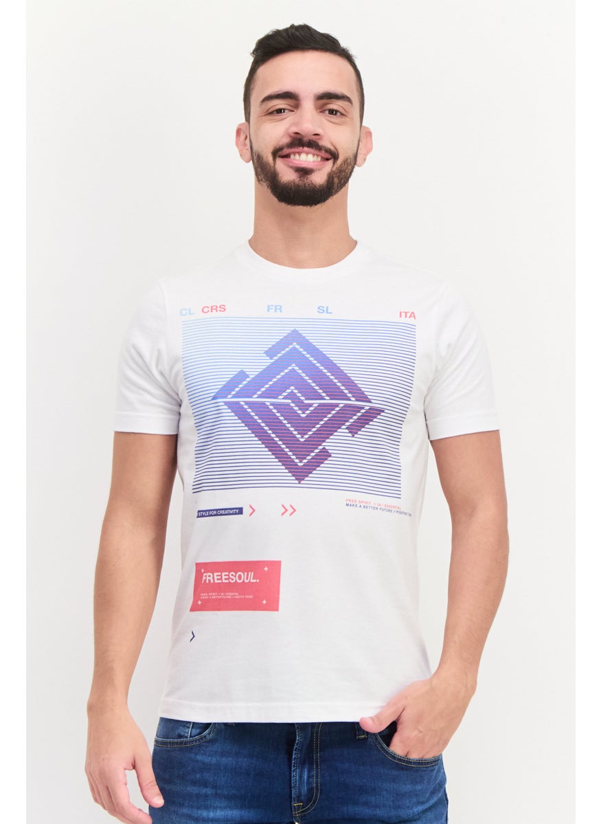 Free Soul Men Crew Neck Short Sleeve Graphic Printed T-Shirt, White  - Image 1