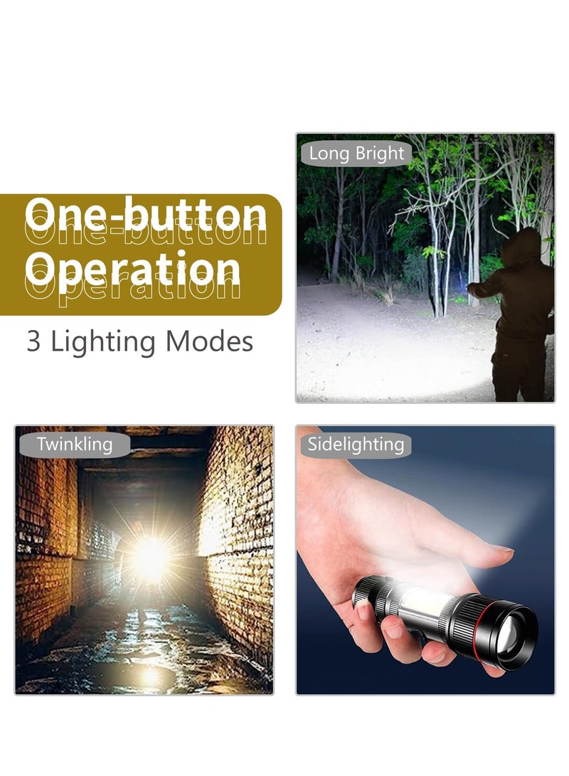 High-Powered LED Flashlight Rechargeable, EDC 2000 Lumens Zoomable Small Tactical Flashlight, 3 Modes with COB Work Light Long Lasting for Camping, Emergencies, Outdoors, Gifts MenWomen - Image 3