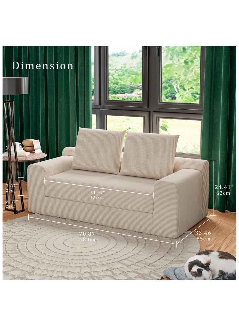 Chogori Loveseat Sleeper Sofa Bed, Modern Corduroy Boneless Convertible Couch with Pull-Out Seat Cushion, Two Seater Couch for Living Room, Bedroom, Apartment, Home Office, No Assembly - Image 2