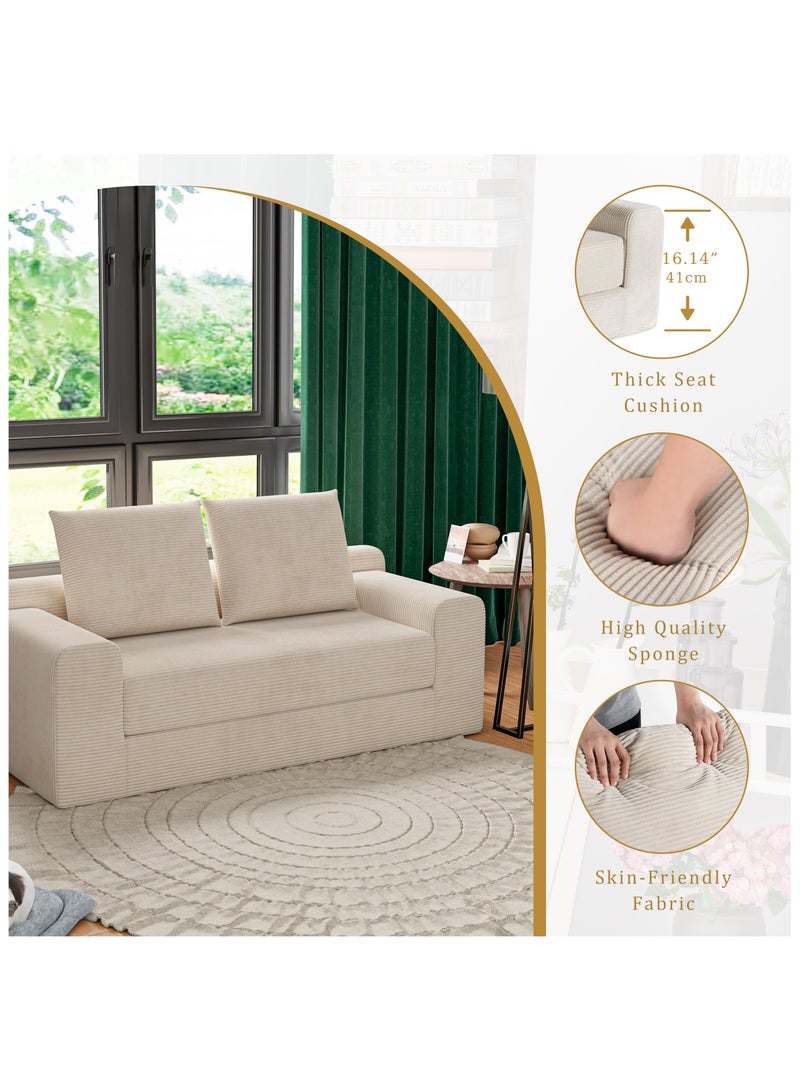 Chogori Loveseat Sleeper Sofa Bed, Modern Corduroy Boneless Convertible Couch with Pull-Out Seat Cushion, Two Seater Couch for Living Room, Bedroom, Apartment, Home Office, No Assembly - Image 5