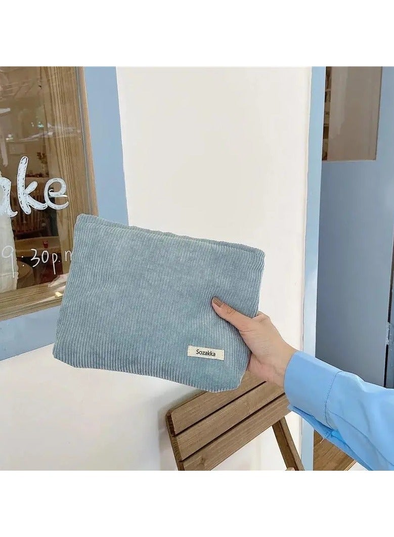 ORiTi حقيبة مكياج سفر أنيقة وواسعة من قماش الكوردuroy بسحاب - مثالية لأساسيات الجمال - وردي - Image 3