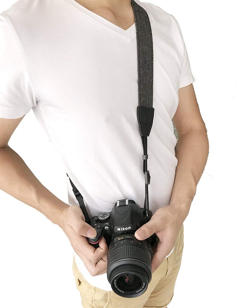 Careflection Universal DSLR Adjustable Camera Dual - Tone Strap Sling belt Digital Binoculars Shoulder Neck Universal Quality Rapid quick Adjustable Comfortable Antislip Cotton Leather finish Hooks Safety cross body women men (Carbon Black) - Image 3