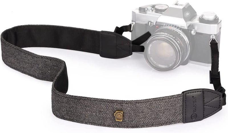 Careflection Universal DSLR Adjustable Camera Dual - Tone Strap Sling belt Digital Binoculars Shoulder Neck Universal Quality Rapid quick Adjustable Comfortable Antislip Cotton Leather finish Hooks Safety cross body women men (Carbon Black) - Image 1