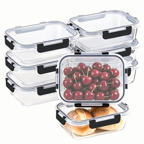 HOMBERKING 8 Pack 36oz Large Glass Meal Prep Containers with lids Glass Food Storage Containers with Leak Proof Snap Lock Lids Airtight Bento lunch Boxes Kitchen Storage Oven Freezer and Dishwasher Safe - Image 1