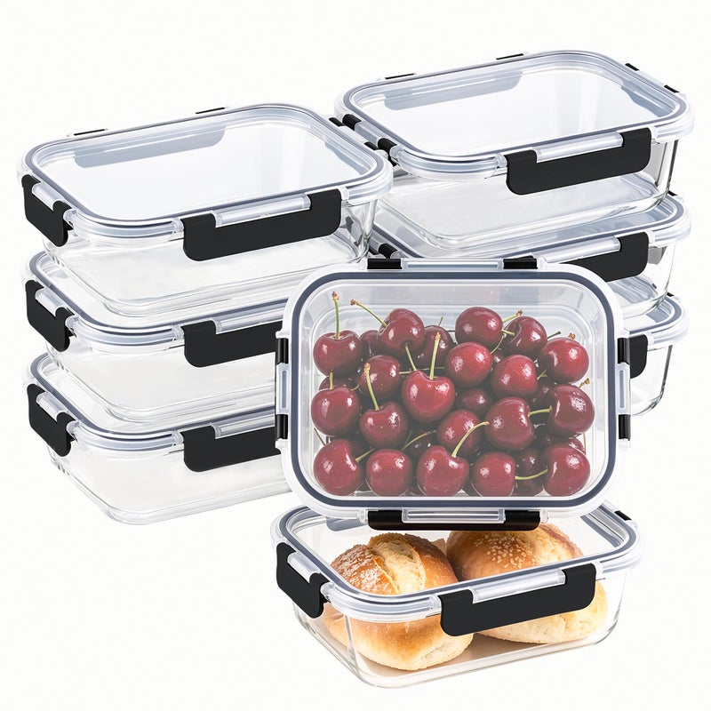 HOMBERKING 8 Pack 36oz Large Glass Meal Prep Containers with lids Glass Food Storage Containers with Leak Proof Snap Lock Lids Airtight Bento lunch Boxes Kitchen Storage Oven Freezer and Dishwasher Safe - Image 2