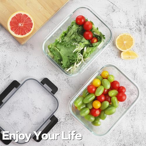 HOMBERKING 8 Pack 36oz Large Glass Meal Prep Containers with lids Glass Food Storage Containers with Leak Proof Snap Lock Lids Airtight Bento lunch Boxes Kitchen Storage Oven Freezer and Dishwasher Safe - Image 3