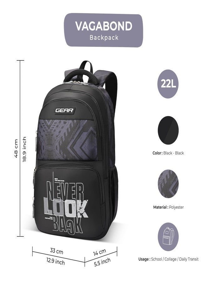 Gear Vagabond 19"/24L Large Water Resistant School Bag/Casual Backpack/Daypack/Laptop Bag for Boys/Girls (Black - Black) - Image 2