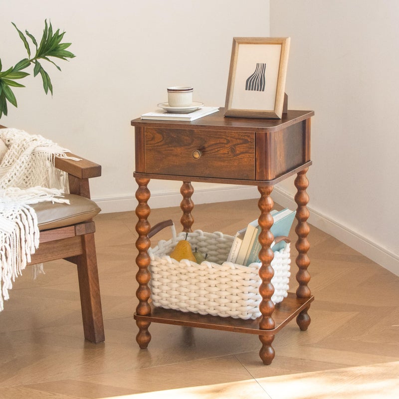 AWASEN Nightstand, Mid Century Modern Night Stand with Drawer for Living Room, Modern Bedside End Table with Spindle Wood Legs for Bedroom, Office, Rustic Brown - Image 2