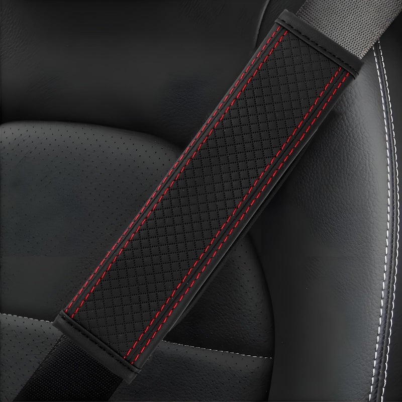 ongfuwu 2PCS Car Seat Belt Cover Soft Shoulder Strap Covers for More Comfortable Driving Auto Seatbelt Shoulder Pad Cushions Leather Safety Seatbelt Protector Universal for Car SUV BlackRed - Image 3