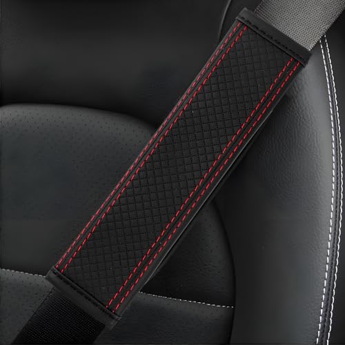 ongfuwu 2PCS Car Seat Belt Cover Soft Shoulder Strap Covers for More Comfortable Driving Auto Seatbelt Shoulder Pad Cushions Leather Safety Seatbelt Protector Universal for Car SUV BlackRed - Image 1