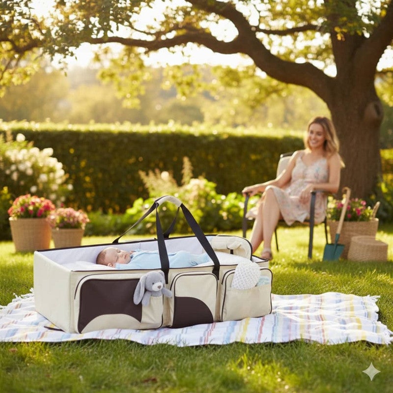 Innovative Portable Baby Bed - Moms' Solution for Easy Travel - Beige. - Image 3