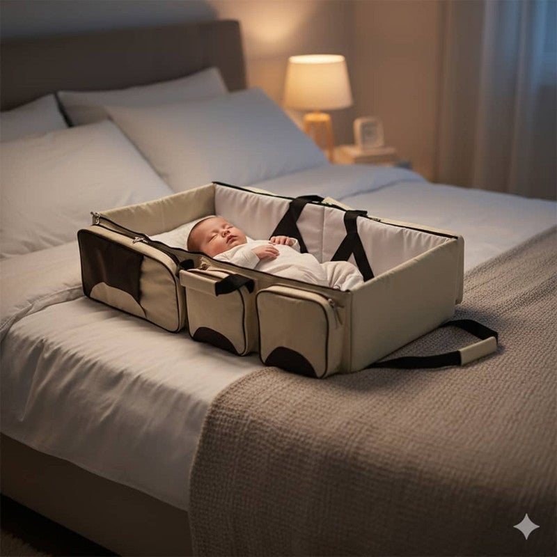 Innovative Portable Baby Bed - Moms' Solution for Easy Travel - Beige. - Image 2