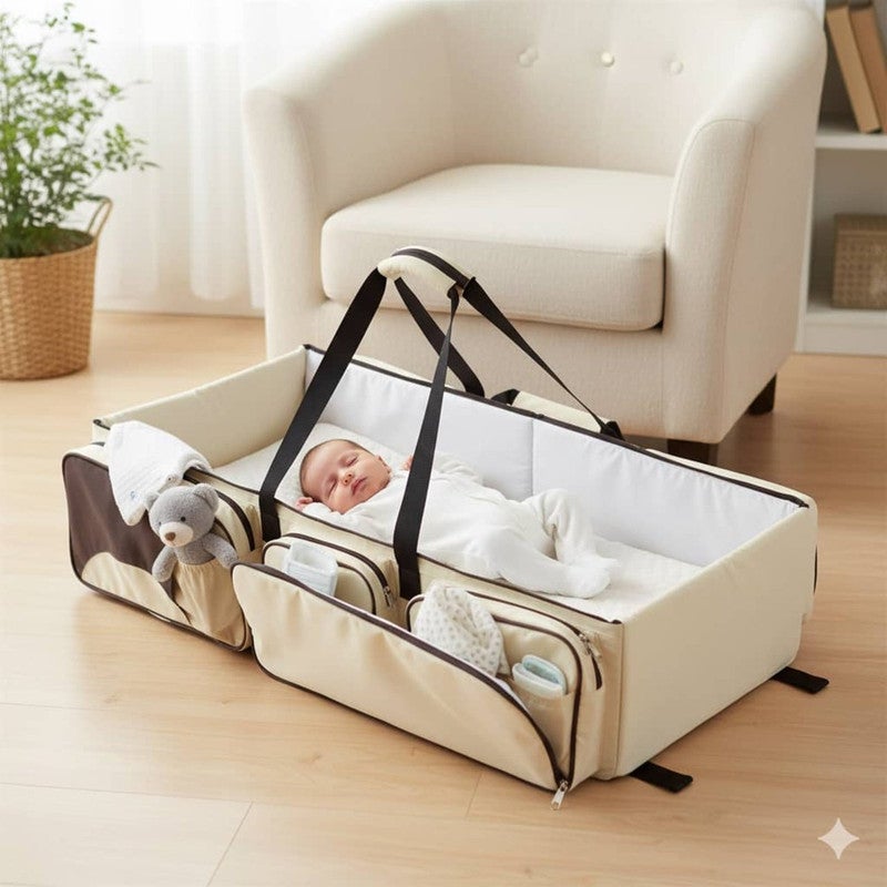 Innovative Portable Baby Bed - Moms' Solution for Easy Travel - Beige. - Image 5