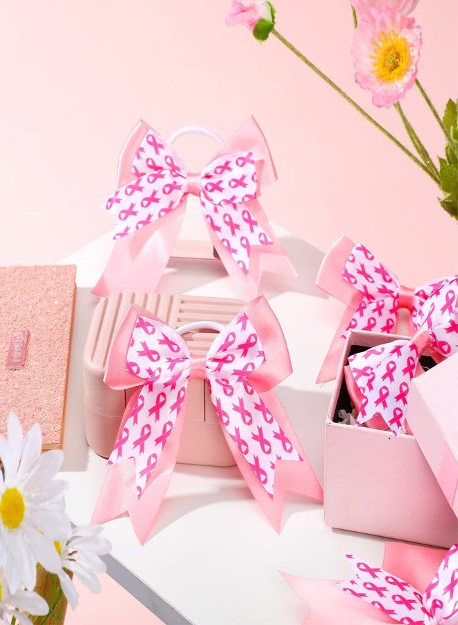 MTLEE 20 Pieces Breast Cancer Awareness Cheer Pink Hair Bows 7.5 Inch Cheerleading Hair Bows Large Elastic Scrunchies Pink Ribbon Band Breast Cancer Accessories for Girls Women - Image 4