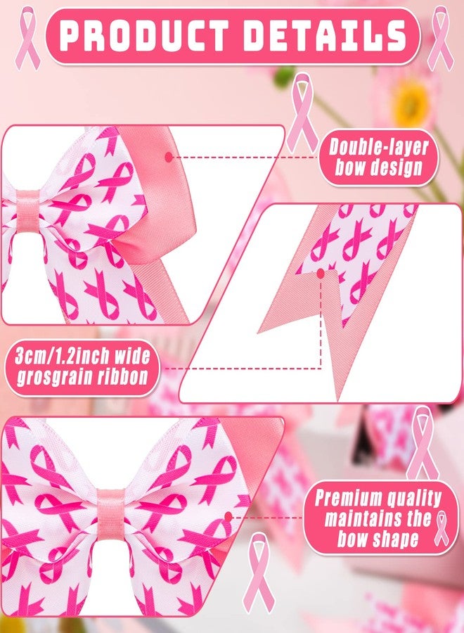 MTLEE 20 Pieces Breast Cancer Awareness Cheer Pink Hair Bows 7.5 Inch Cheerleading Hair Bows Large Elastic Scrunchies Pink Ribbon Band Breast Cancer Accessories for Girls Women - Image 3