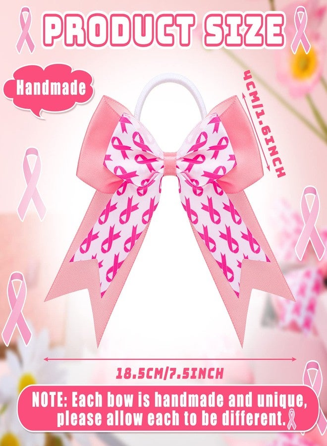 MTLEE 20 Pieces Breast Cancer Awareness Cheer Pink Hair Bows 7.5 Inch Cheerleading Hair Bows Large Elastic Scrunchies Pink Ribbon Band Breast Cancer Accessories for Girls Women - Image 2