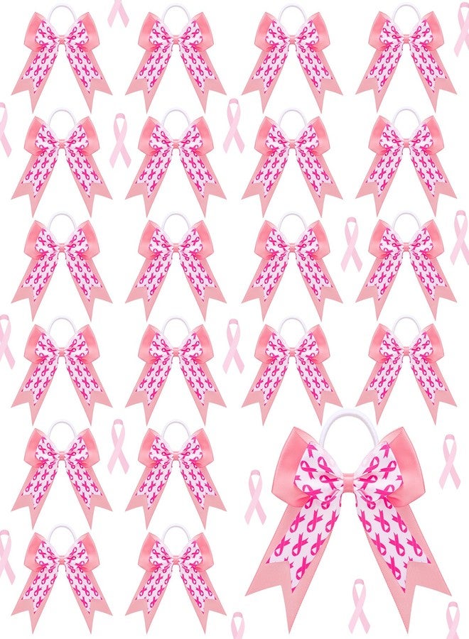 MTLEE 20 Pieces Breast Cancer Awareness Cheer Pink Hair Bows 7.5 Inch Cheerleading Hair Bows Large Elastic Scrunchies Pink Ribbon Band Breast Cancer Accessories for Girls Women - Image 1