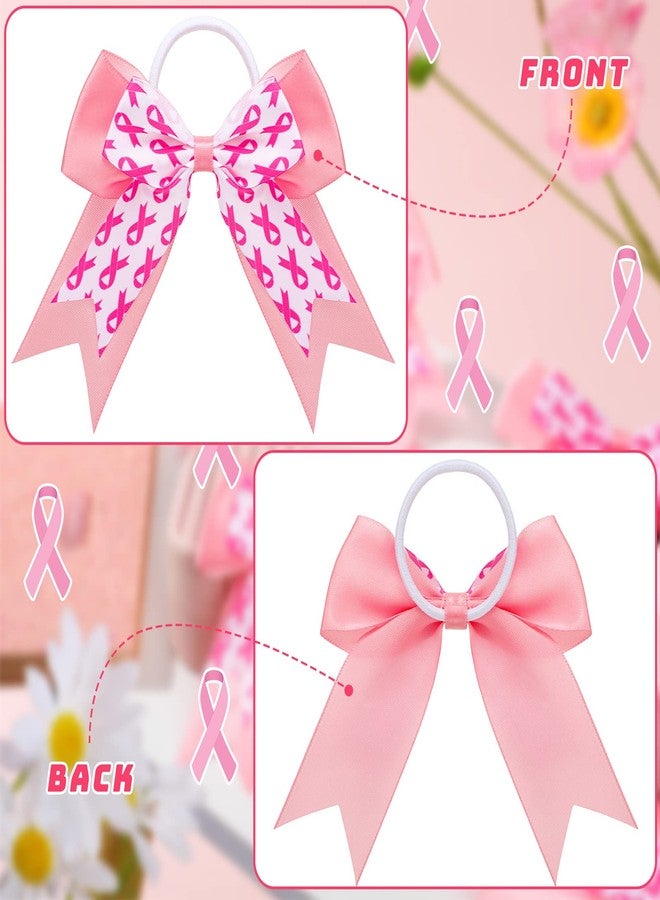 MTLEE 20 Pieces Breast Cancer Awareness Cheer Pink Hair Bows 7.5 Inch Cheerleading Hair Bows Large Elastic Scrunchies Pink Ribbon Band Breast Cancer Accessories for Girls Women - Image 5