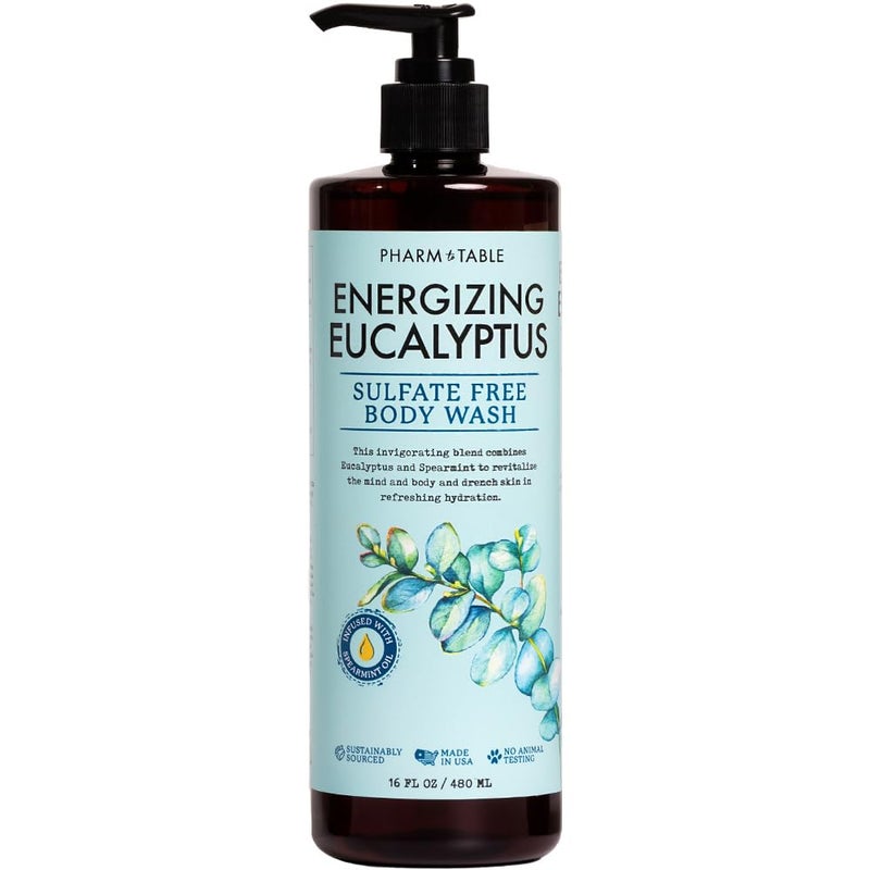 PHARM TO TABLE Energizing Eucalyptus Body Wash for Women and Men - Energizes and Revitalizes the Skin, Sulfate Free, 100% Cruelty Free, 480ml - Image 1
