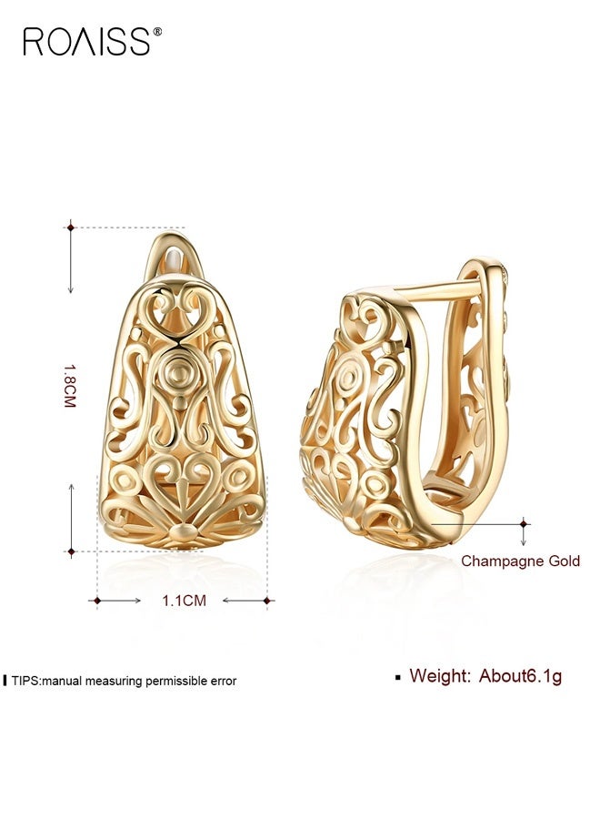 رويس أقراط أذن نسائية، أقراط ذهبية مخرمة أنيقة ملكية للنساء، أقراط كلاسيكية بسيطة بنمط هندسي، أقراط دائرية بتصميم فريد، ذهبية - Image 5