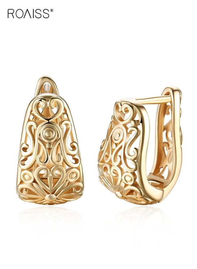 رويس أقراط أذن نسائية، أقراط ذهبية مخرمة أنيقة ملكية للنساء، أقراط كلاسيكية بسيطة بنمط هندسي، أقراط دائرية بتصميم فريد، ذهبية - Image 1