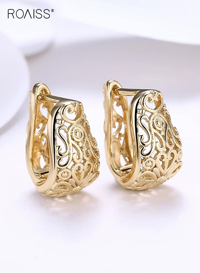 رويس أقراط أذن نسائية، أقراط ذهبية مخرمة أنيقة ملكية للنساء، أقراط كلاسيكية بسيطة بنمط هندسي، أقراط دائرية بتصميم فريد، ذهبية - Image 2