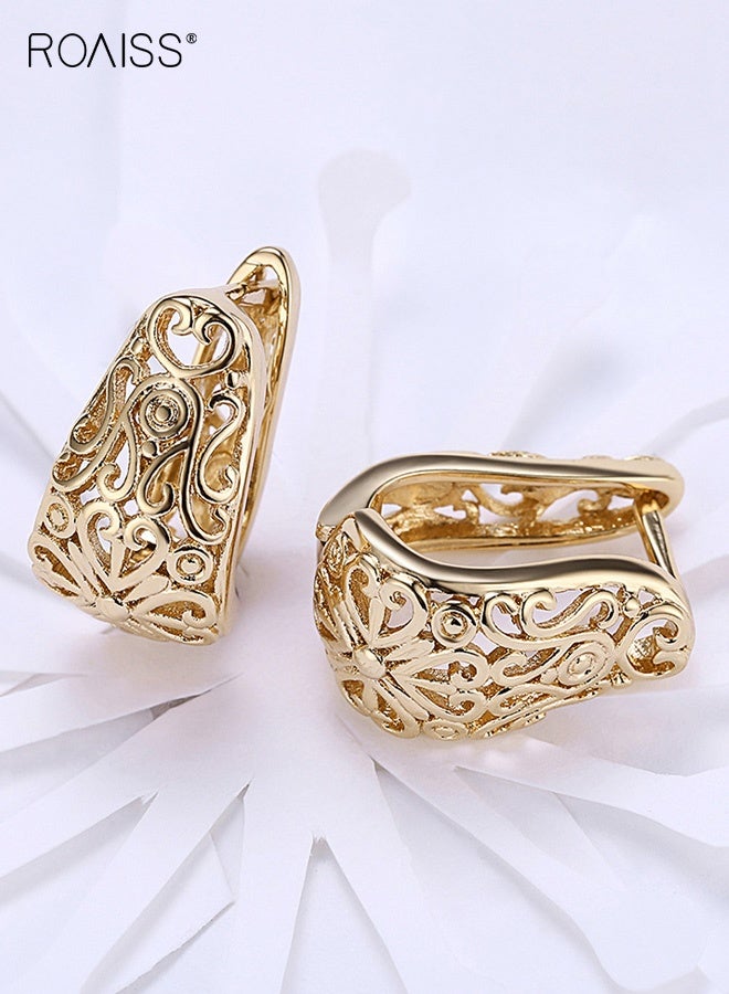 رويس أقراط أذن نسائية، أقراط ذهبية مخرمة أنيقة ملكية للنساء، أقراط كلاسيكية بسيطة بنمط هندسي، أقراط دائرية بتصميم فريد، ذهبية - Image 3