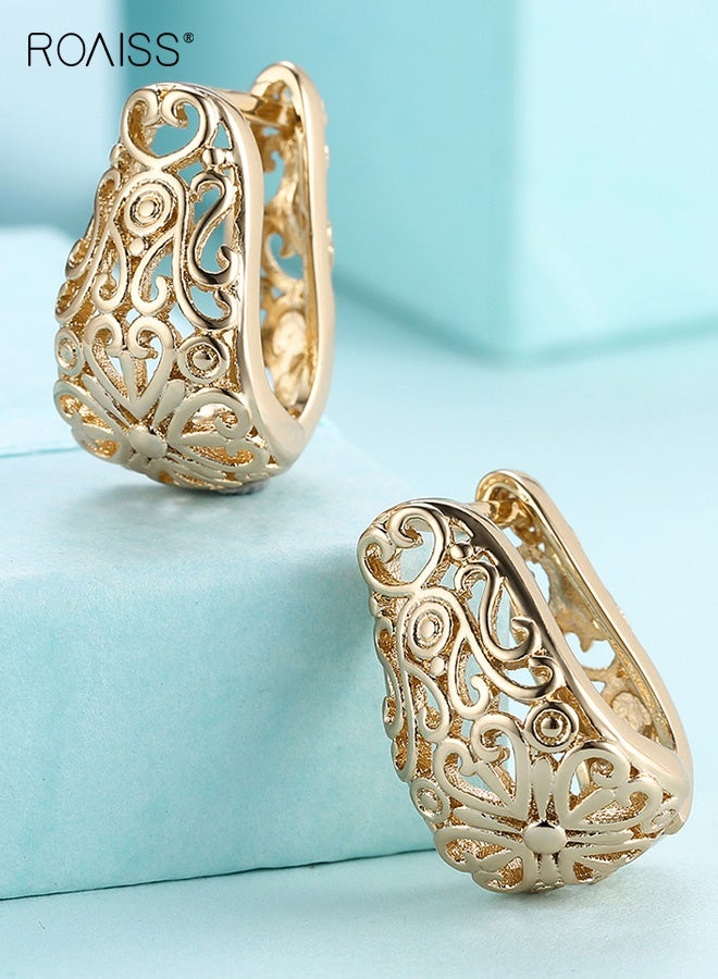 رويس أقراط أذن نسائية، أقراط ذهبية مخرمة أنيقة ملكية للنساء، أقراط كلاسيكية بسيطة بنمط هندسي، أقراط دائرية بتصميم فريد، ذهبية - Image 4