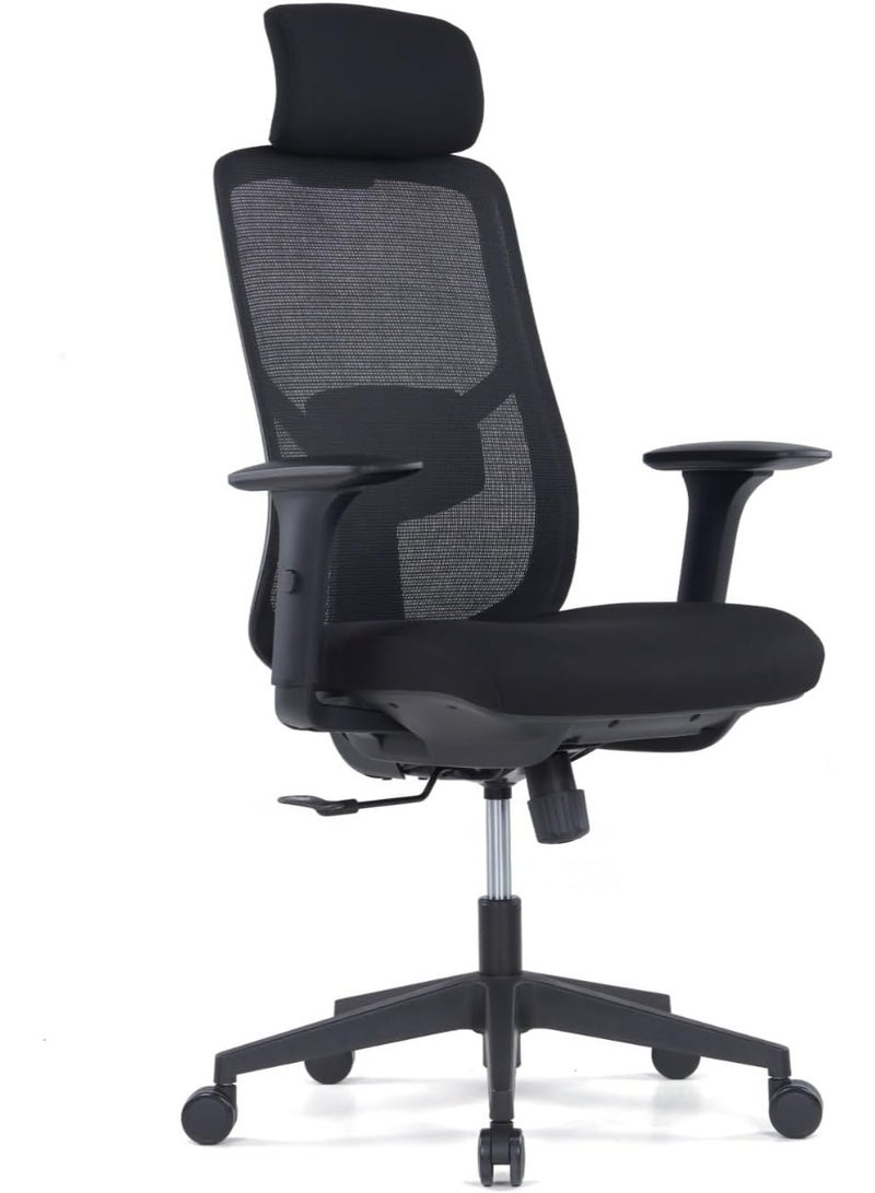 Kaliber Luxe High Back Office Chair – Ergonomic Mesh Back, Upholstered Seat, Adjustable Lumbar Support, and 3-Lock Synchro Tilt Mechanism  for Comfort - Image 1