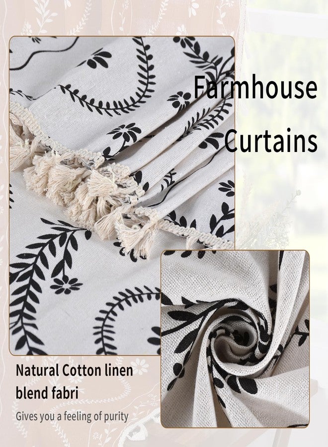 Schweek Boho Floral Curtains for Living Room, Linen Farmhouse Sheer Curtains 63 Inches Long, Vintage Printed Patterned Rustic Curtains Drapes for Dining Room, Black on Ivory - Image 5